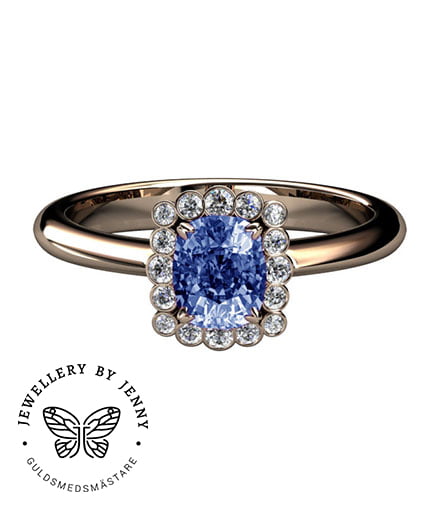 ring med diamanter och blå safir